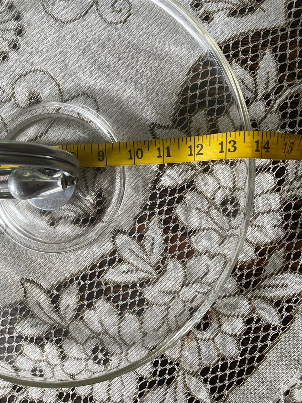 Art Deco Glass Serving Tray with Aluminum Ring Handle - Clear Serveware